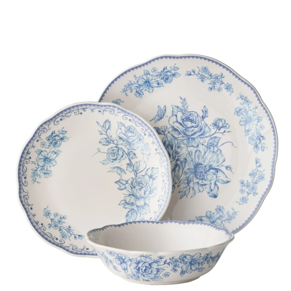💕 New 2025 Pioneer Woman Agatha Blue Floral Dinnerware 3 Piece Set